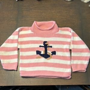 Girls Claver roll neck sweater pink anchor, size 3T